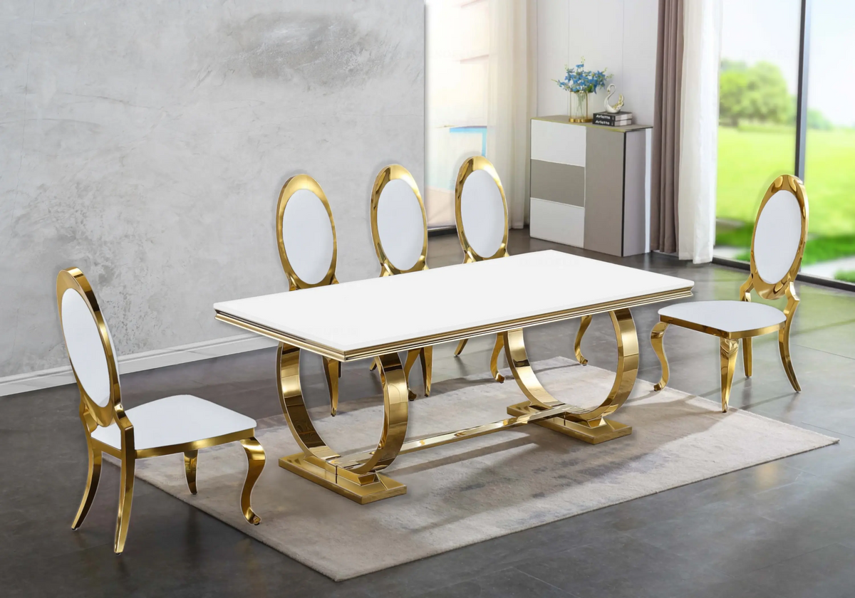 Table à manger verre blanc dorée design BOBO New Design