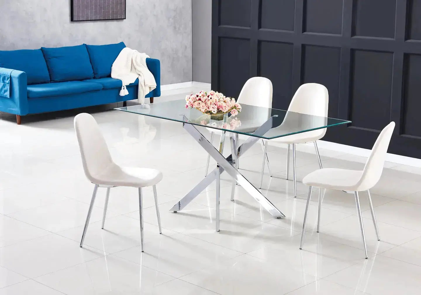 Table à manger argentée verre JOY New Design
