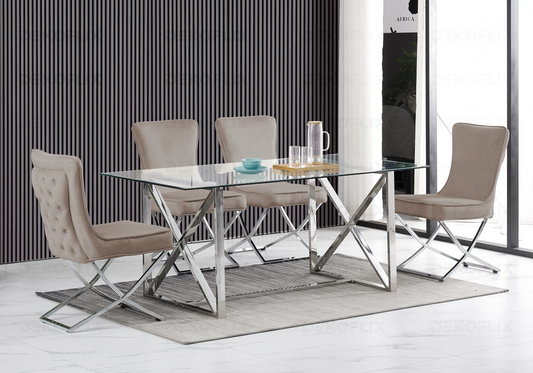Table à manger avec chaises capitonnées taupe ENZO New Design