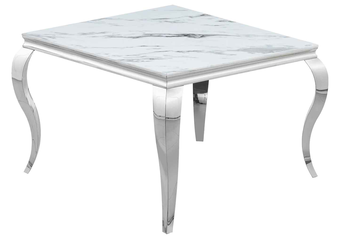 Table à manger carrée marbre blanc pied argenté – NEO New Design