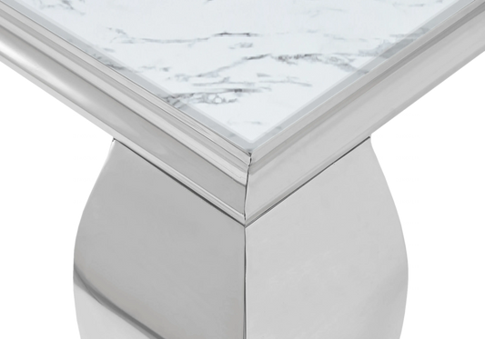 Table à manger carrée marbre blanc pied argenté – NEO New Design