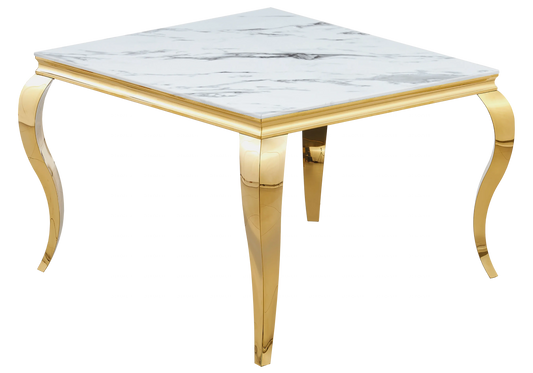 Table à manger carrée marbre blanc pied doré – NEO New Design