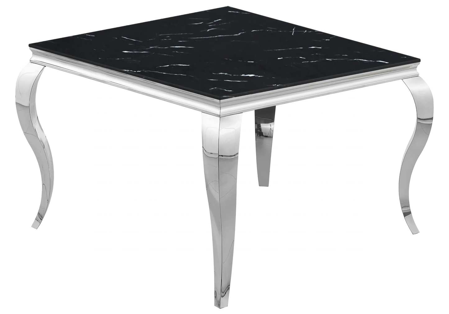 Table à manger carrée marbre noir pied argenté – NEO New Design