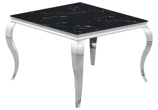 Table à manger carrée marbre noir pied argenté – NEO New Design