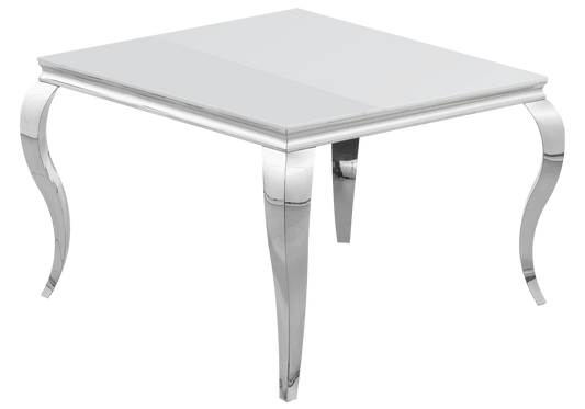 Table à manger carrée verre blanc pied argenté – NEO New Design