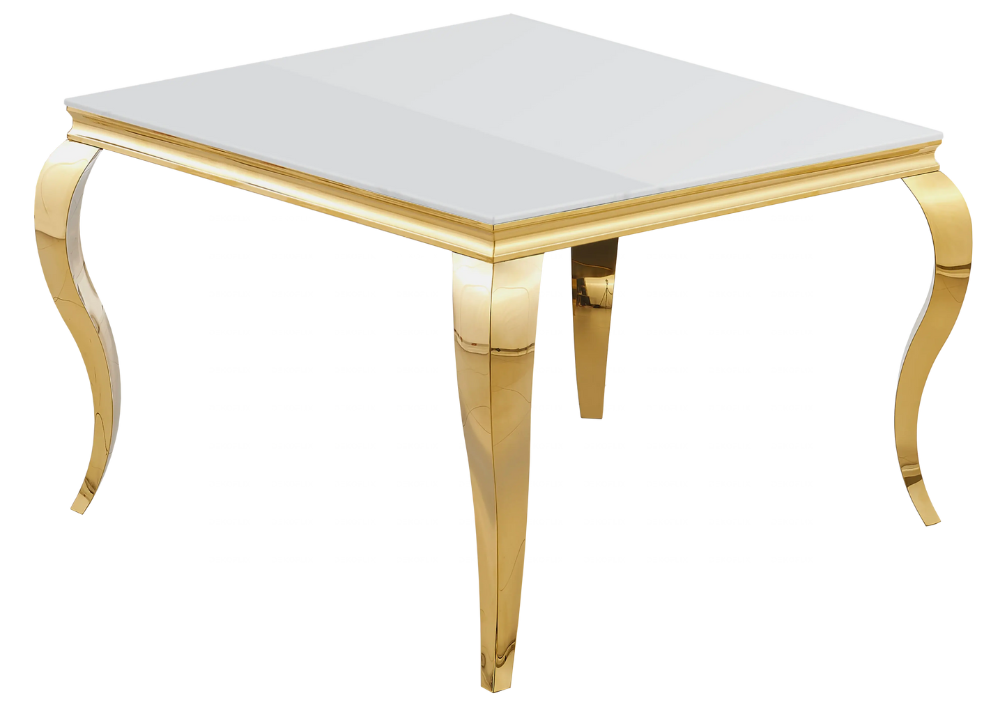 Table à manger carrée verre blanc pied doré – NEO New Design