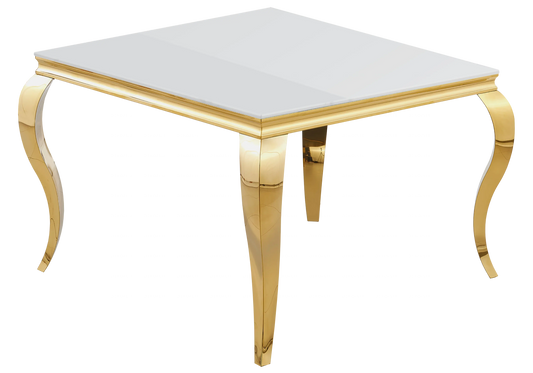 Table à manger carrée verre blanc pied doré – NEO New Design