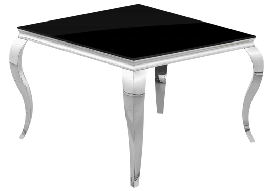 Table à manger carrée verre noir pied argenté – NEO New Design
