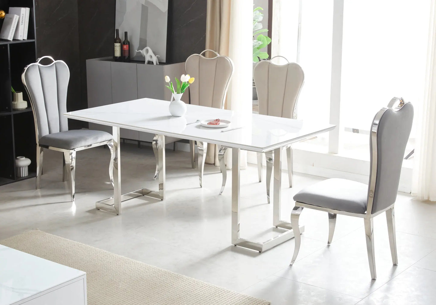 Table à manger dorée céramique marbre blanc ODEL New Design