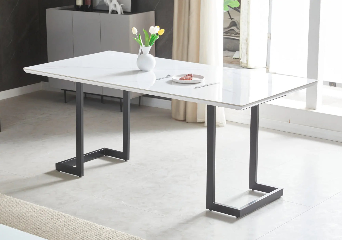 Table à manger dorée céramique marbre blanc ODEL New Design