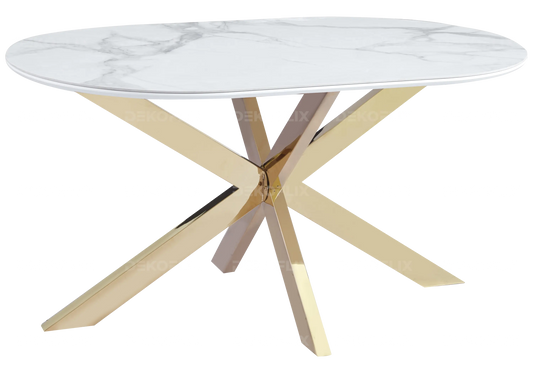 Table à manger dorée céramique marbre blanc RUIS New Design