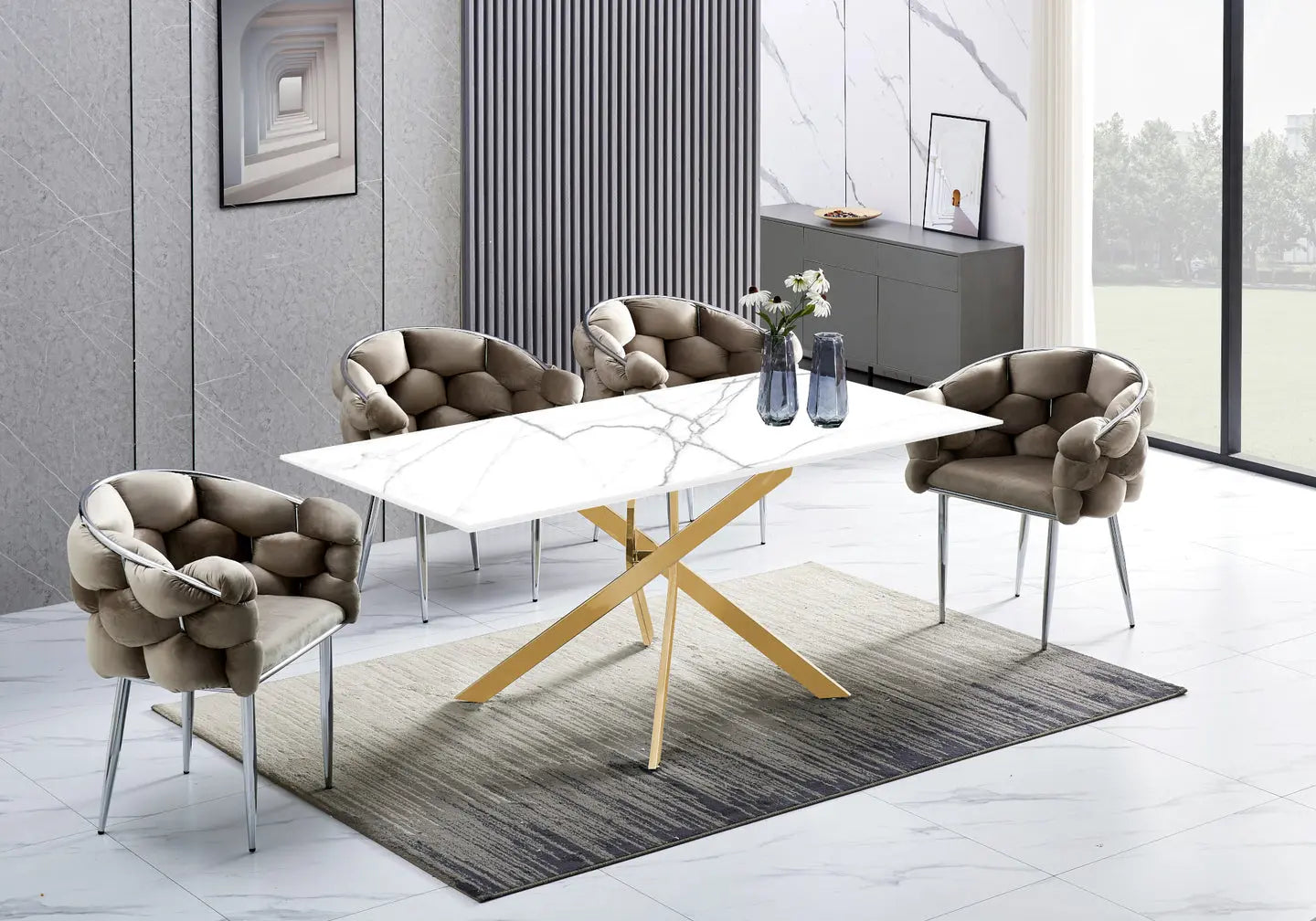 Table à manger dorée marbre blanc JOY New Design