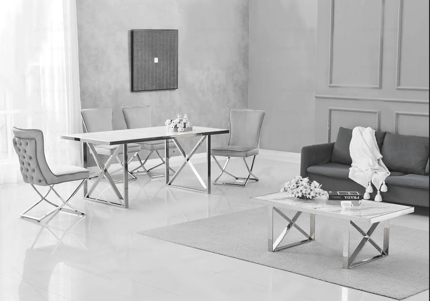 Table à manger marbre blanc CLARA New Design