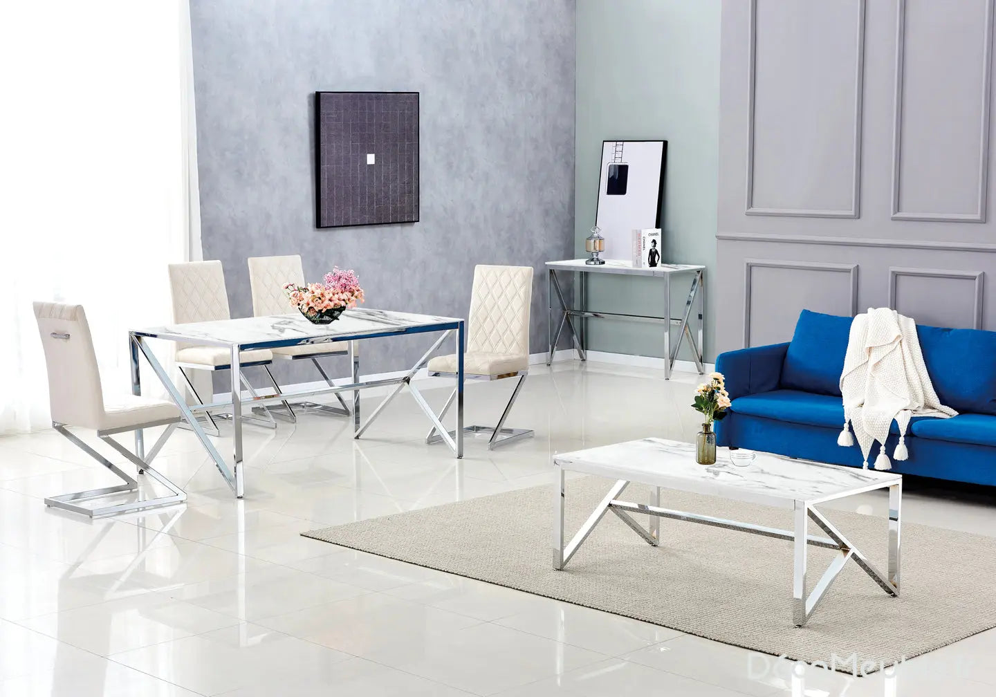 Table à manger marbre blanc JESSY New Design