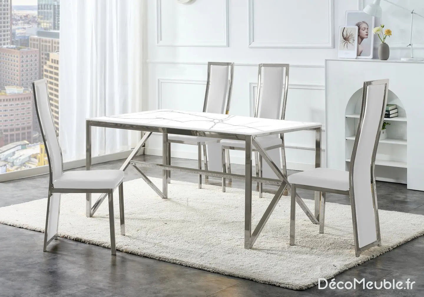 Table à manger marbre blanc JESSY New Design