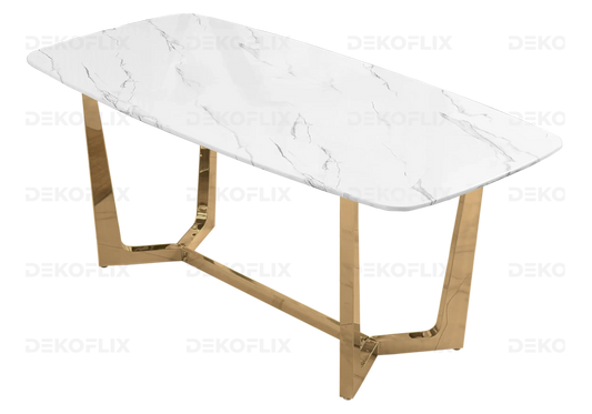 Table à manger marbre blanc doré GAYA New Design