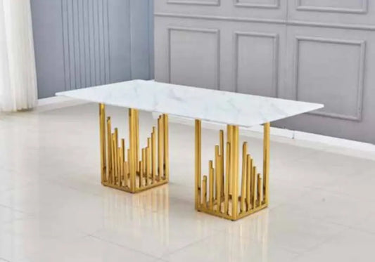 Table à manger marbre blanc doré RITA New Design