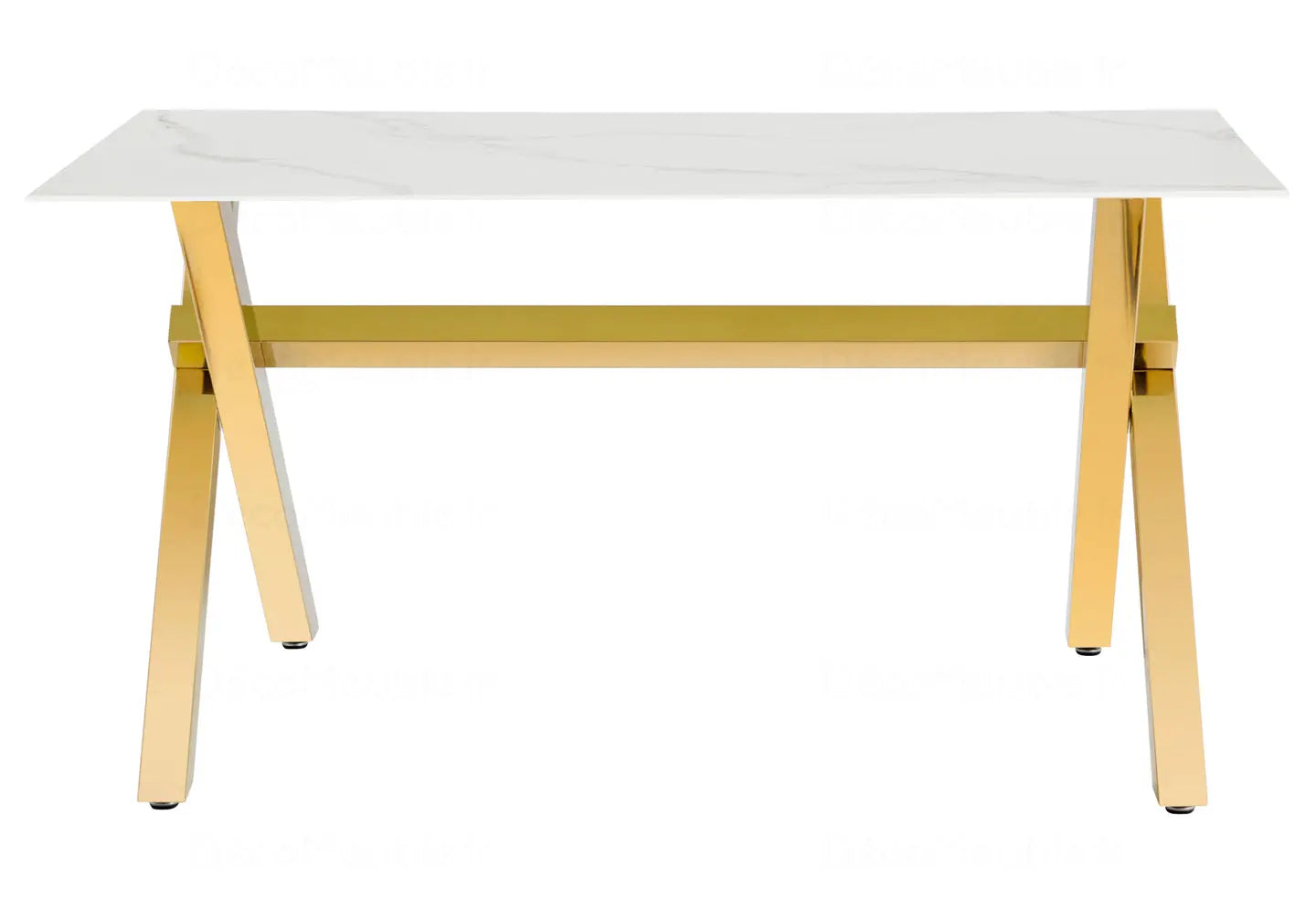 Table à manger marbre blanc pied doré CROSS New Design