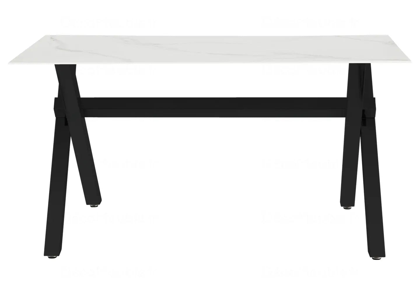 Table à manger marbre blanc pied noir CROSS New Design