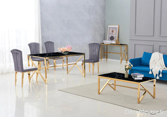 Table à manger marbre noir dorée JESSY New Design