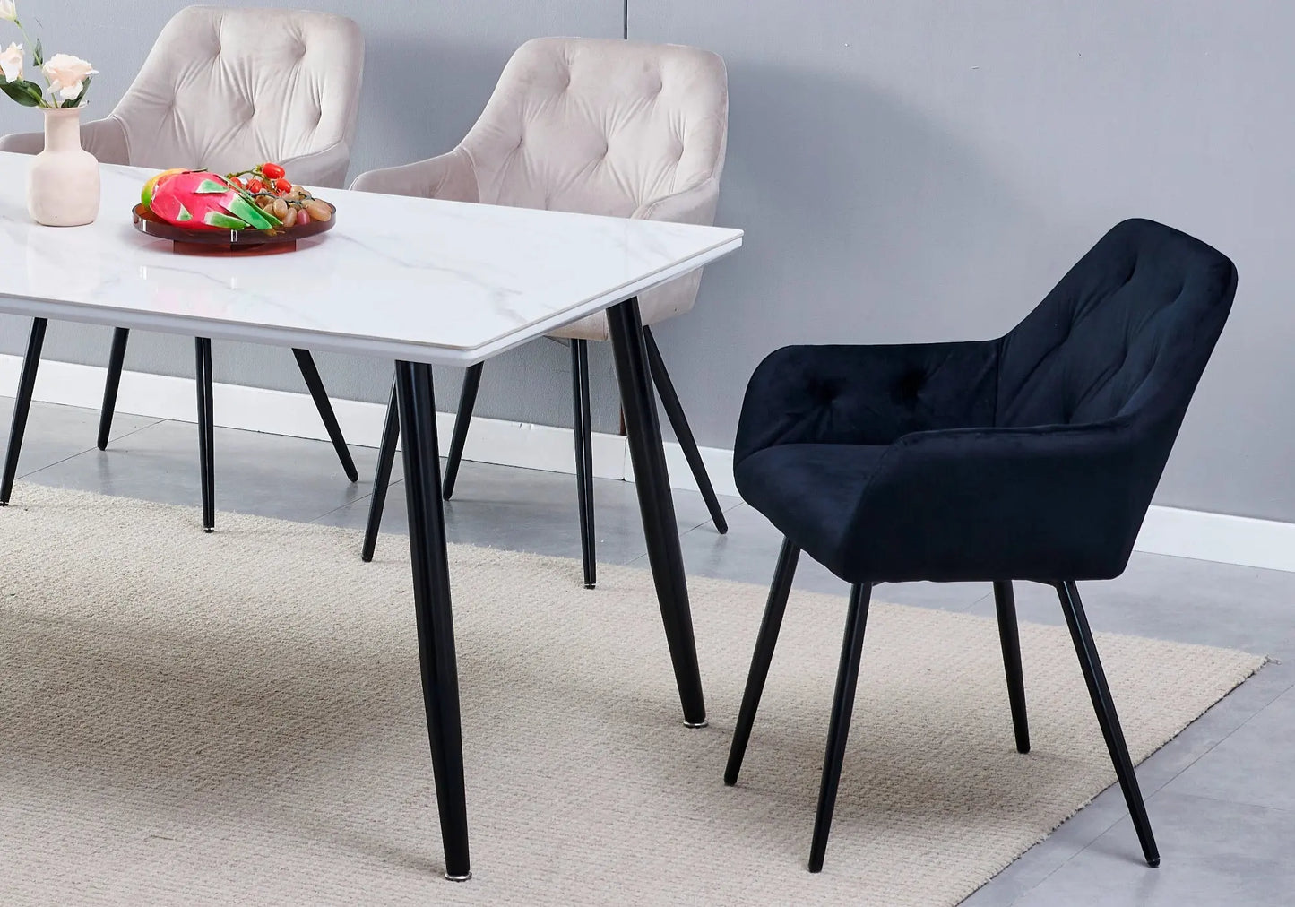 Table à manger noire céramique marbre blanc ZORA New Design