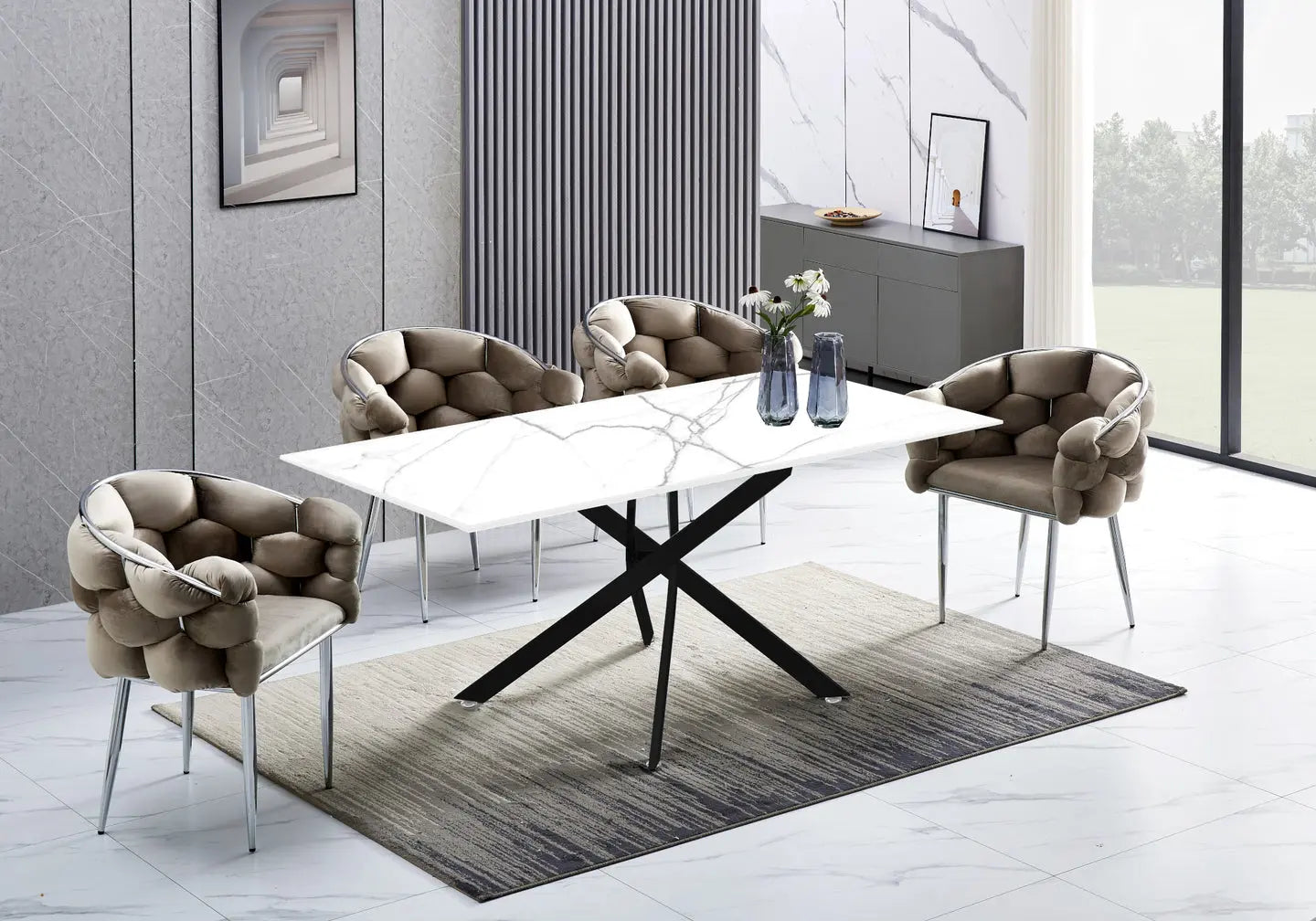 Table à manger noire marbre blanc JOY New Design