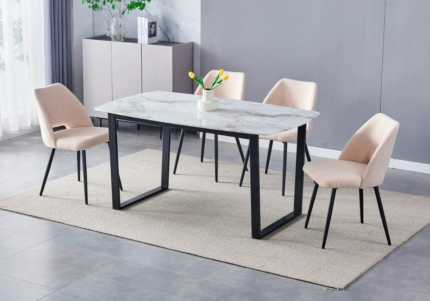 Table à manger noire marbre blanc LYLY New Design