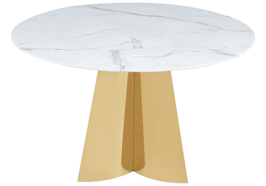 Table à manger ronde dorée marbre blanc AXEL New Design