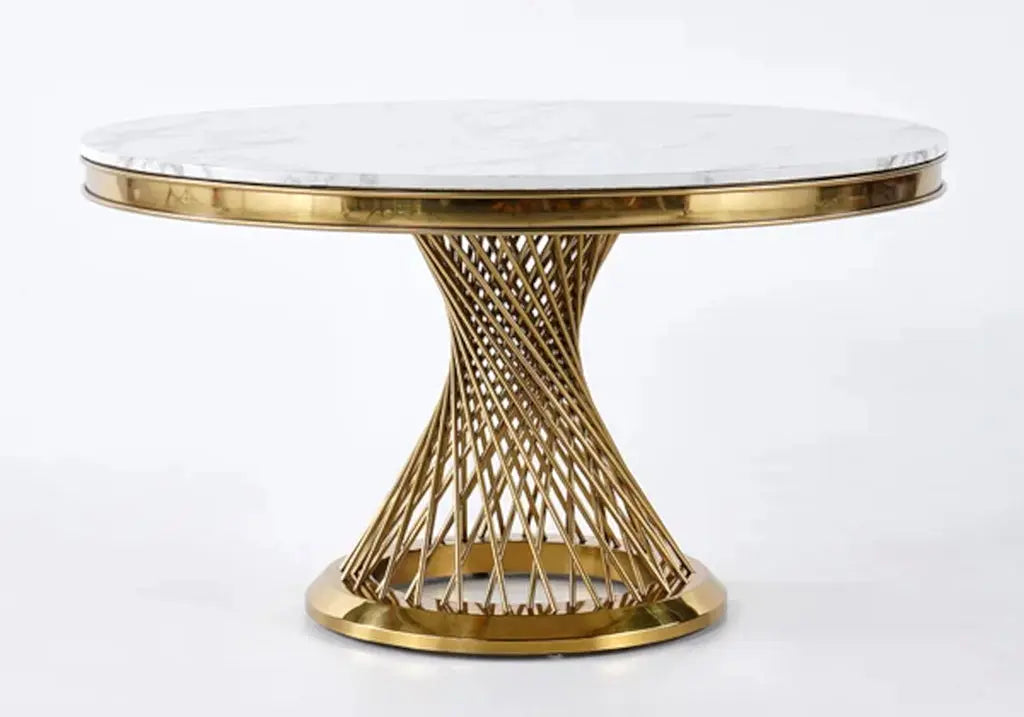 Table à manger ronde dorée marbre blanc LUC New Design