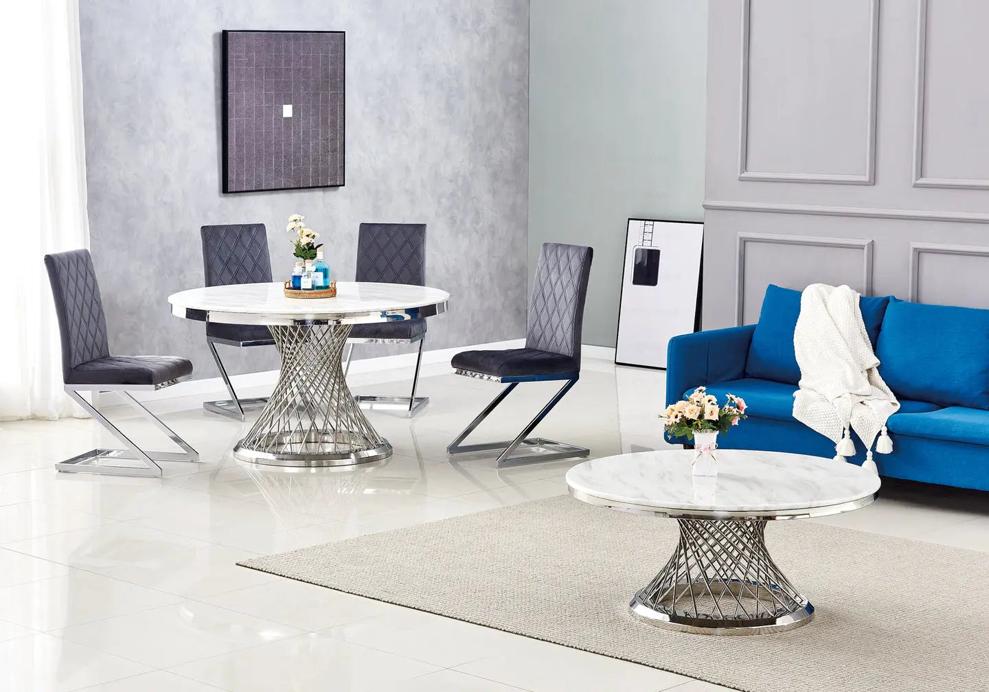 Table à manger ronde marbre blanc LUC New Design
