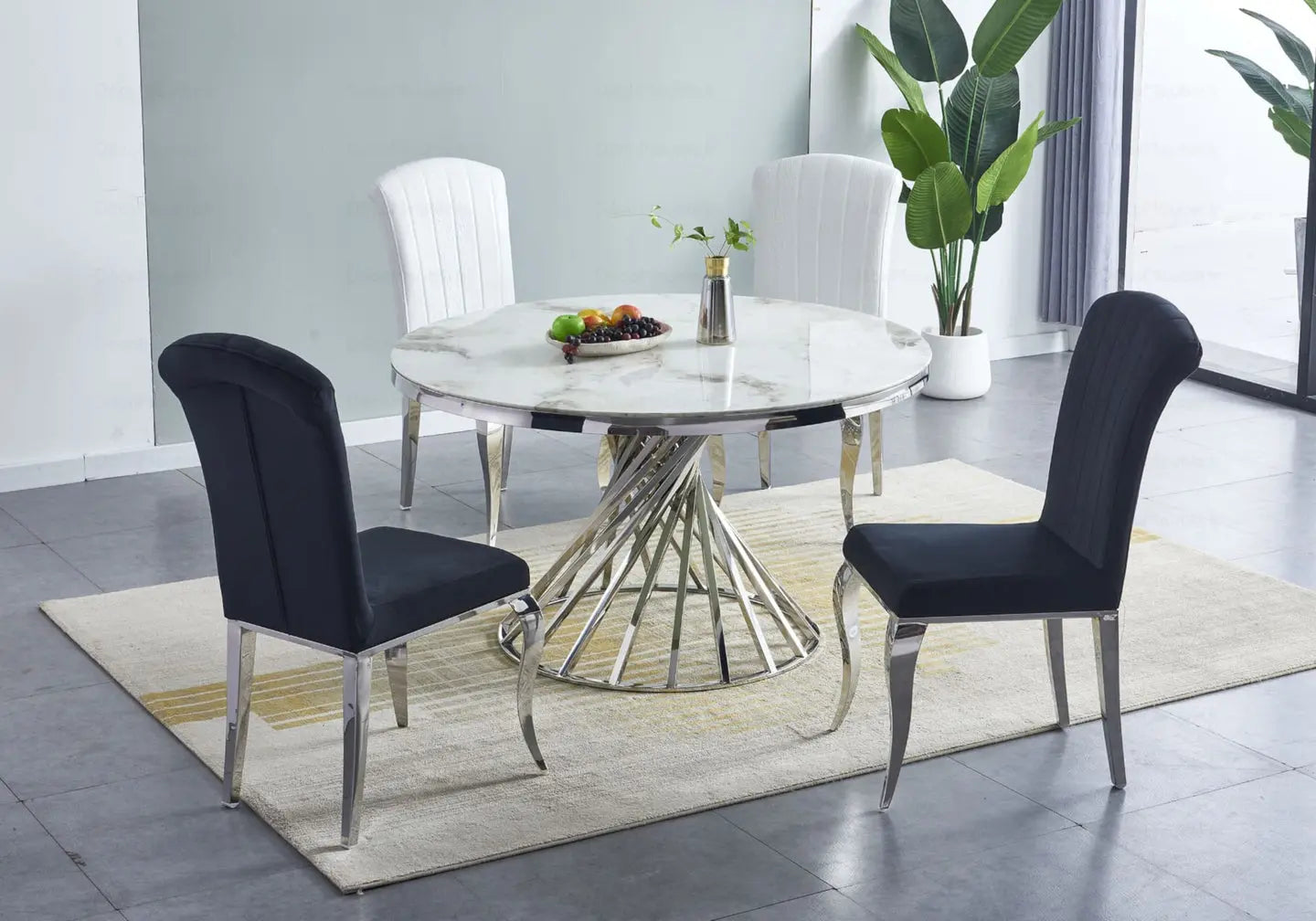 Table à manger ronde marbre blanc argent RUBY New Design