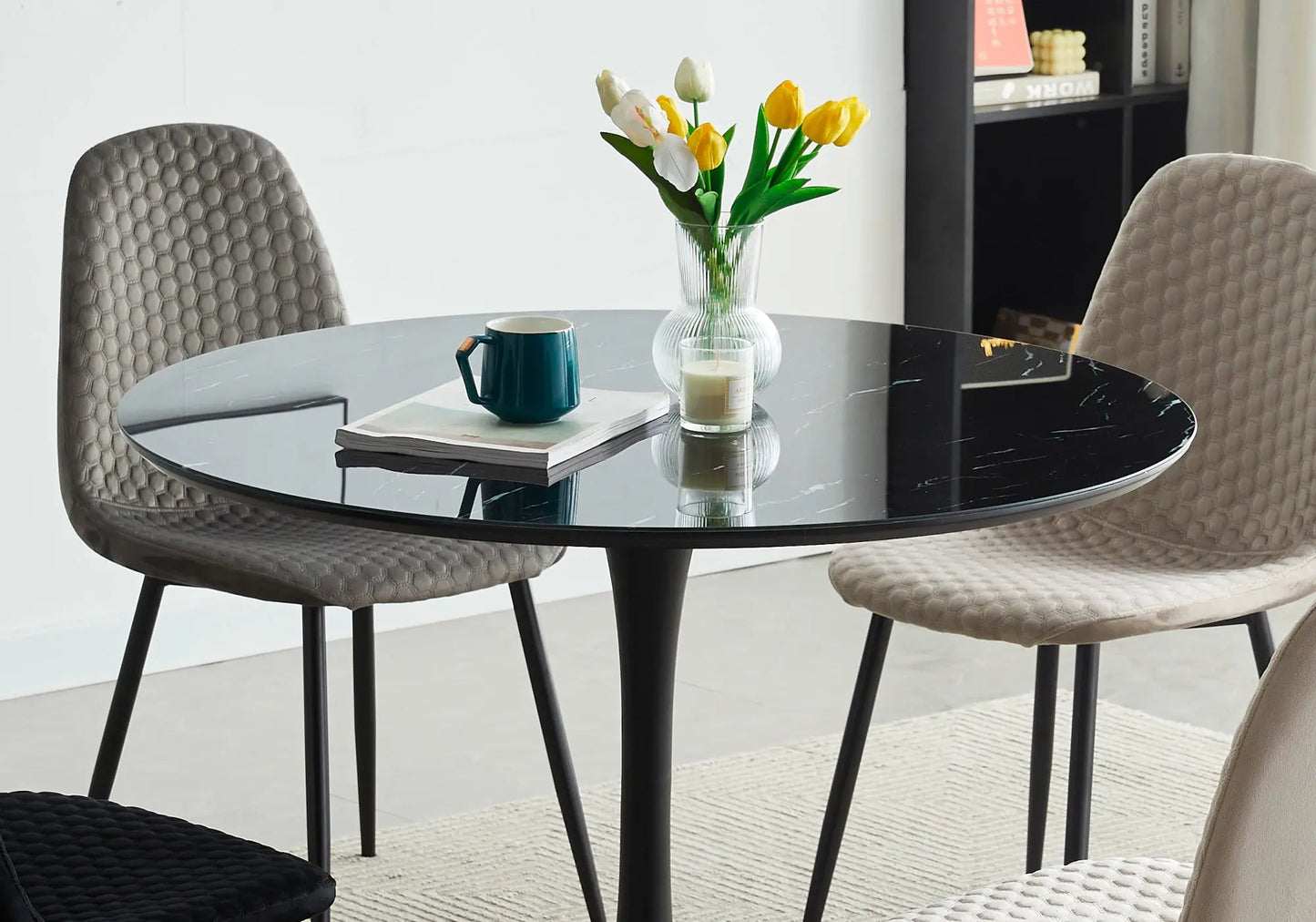 Table à manger ronde noire marbre noir VIOLA New Design