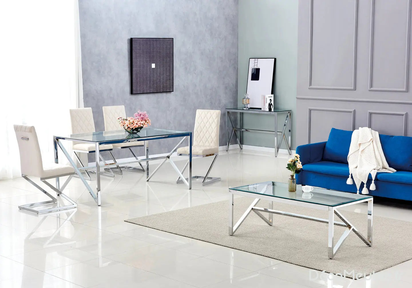 Table basse argentée en verre JESSY New Design
