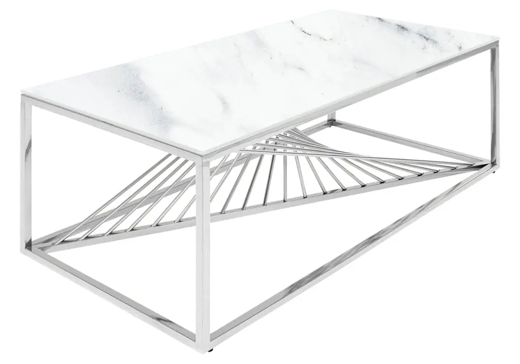 Table basse argentée marbre blanc LUC New Design