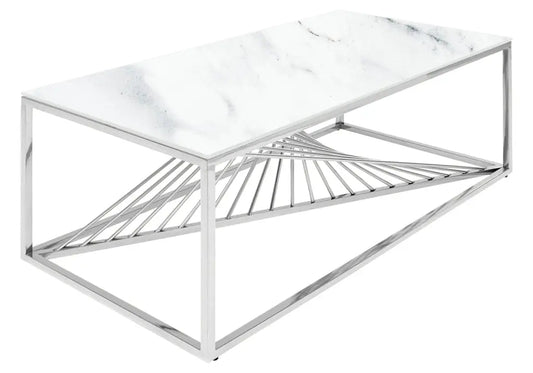 Table basse argentée marbre blanc LUC New Design