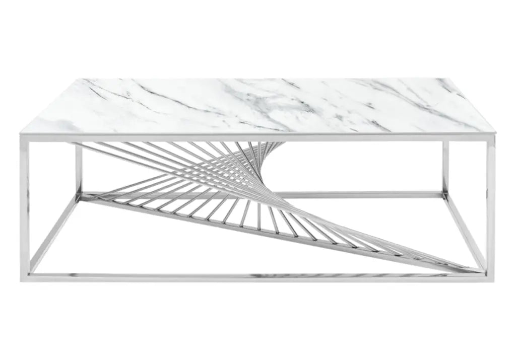 Table basse argentée marbre blanc LUC New Design