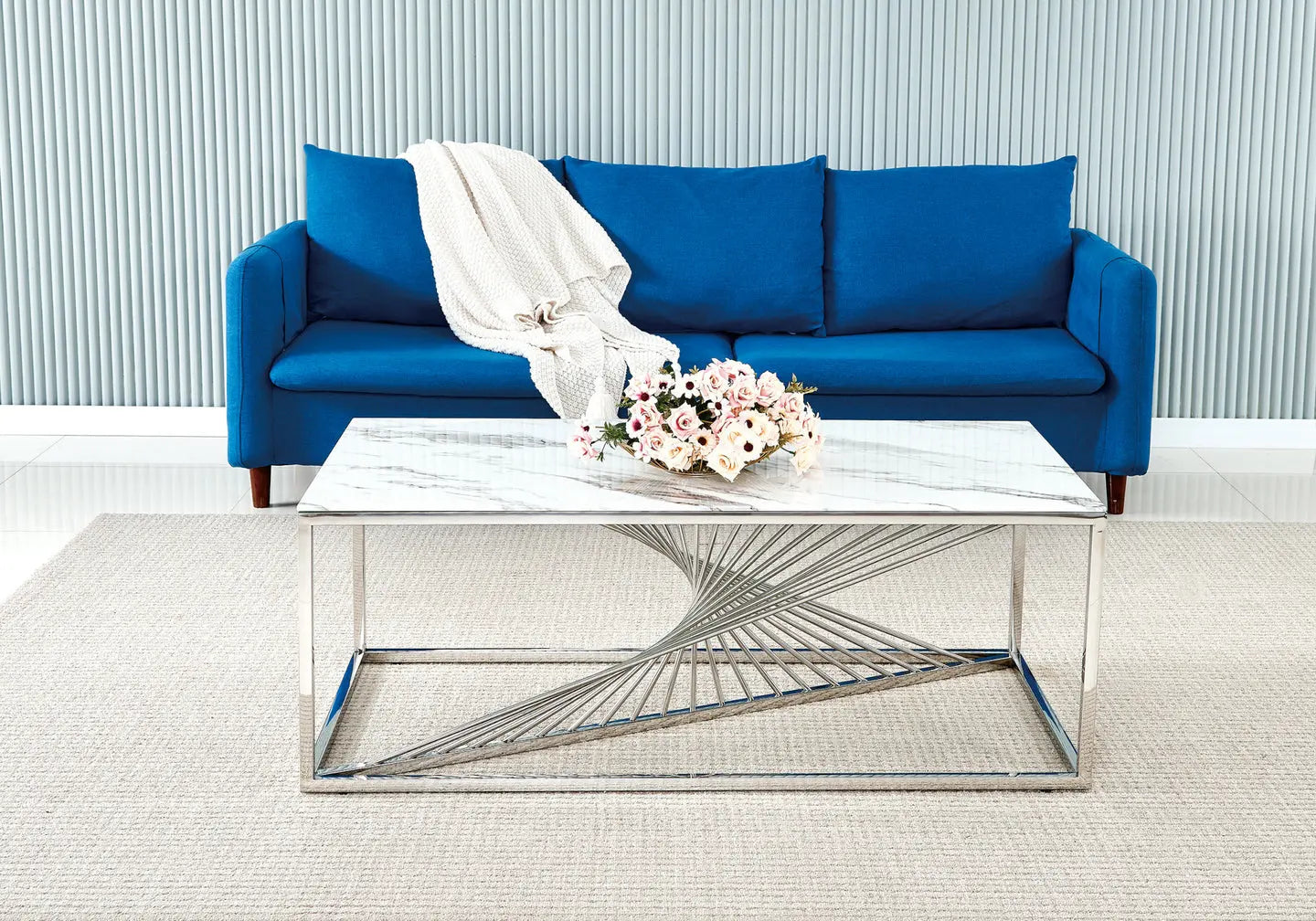 Table basse argentée marbre blanc LUC New Design