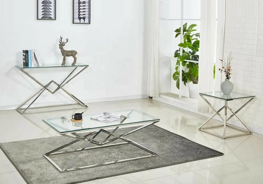 Table basse argentée marbre blanc LUXOR New Design