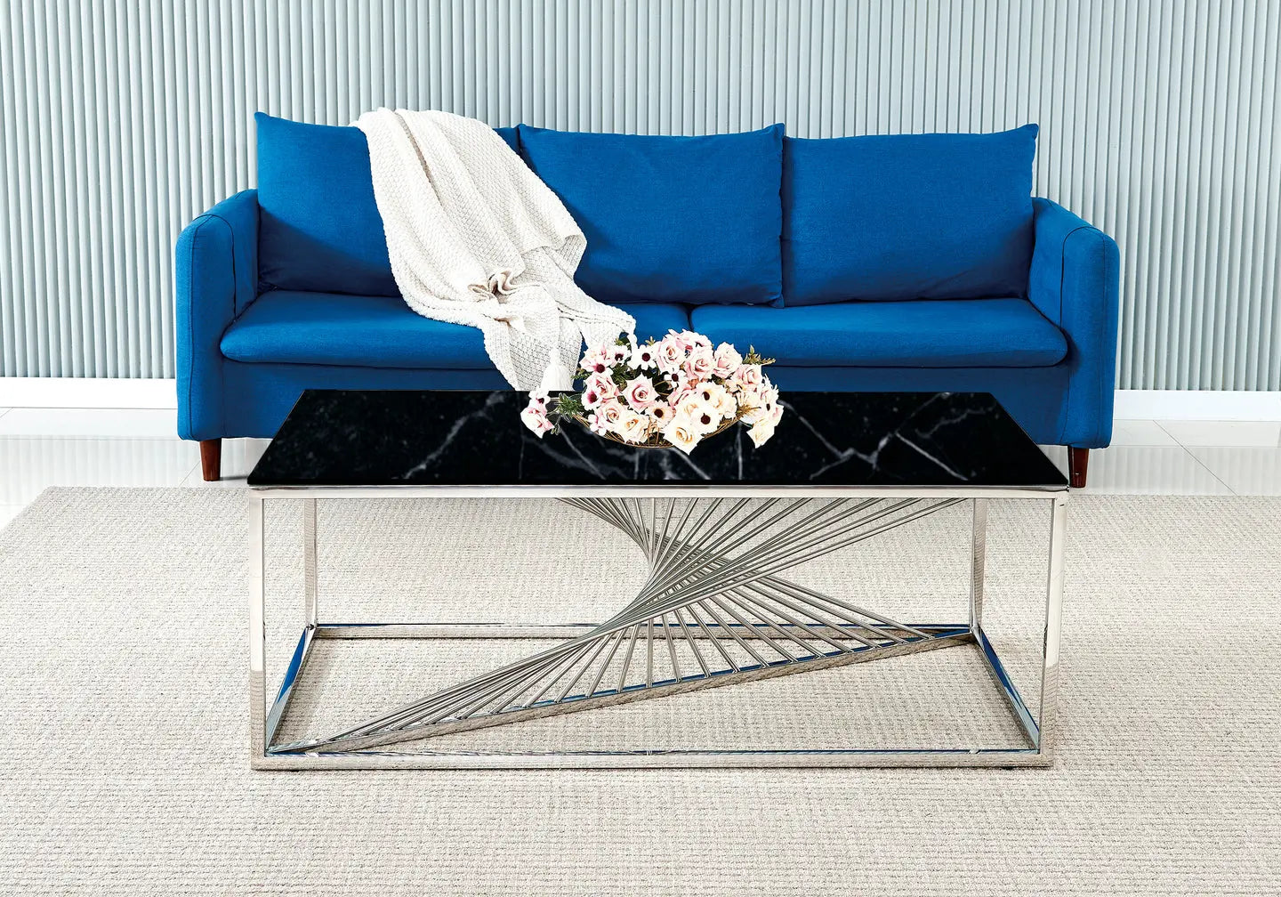 Table basse argentée marbre noir LUC New Design