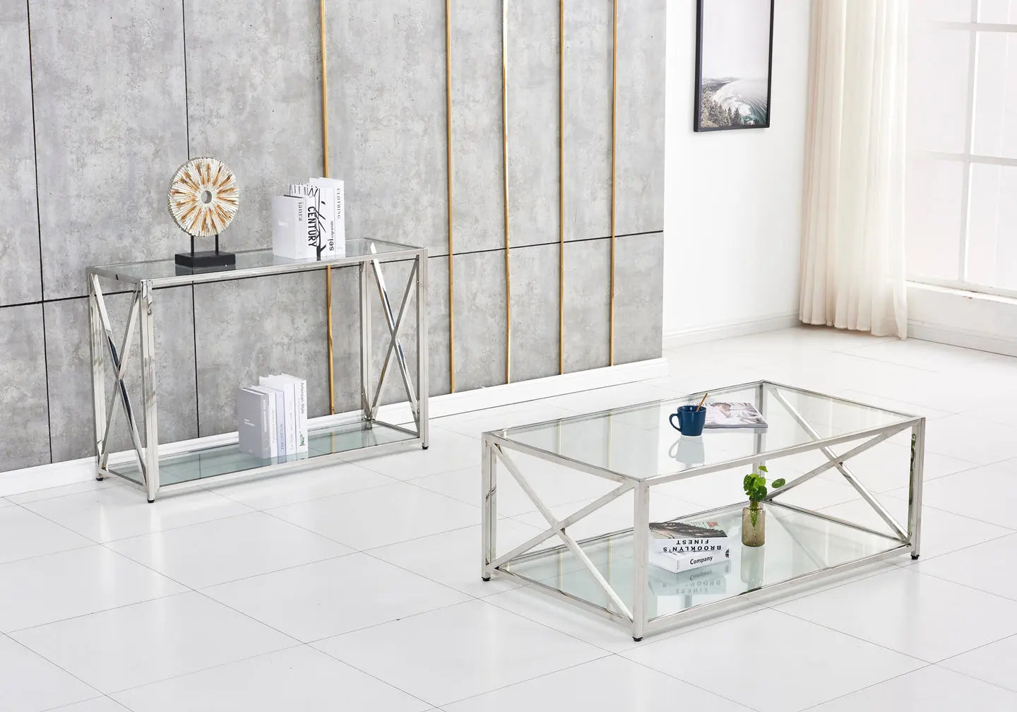 Table basse argentée verre ZEPHYR New Design