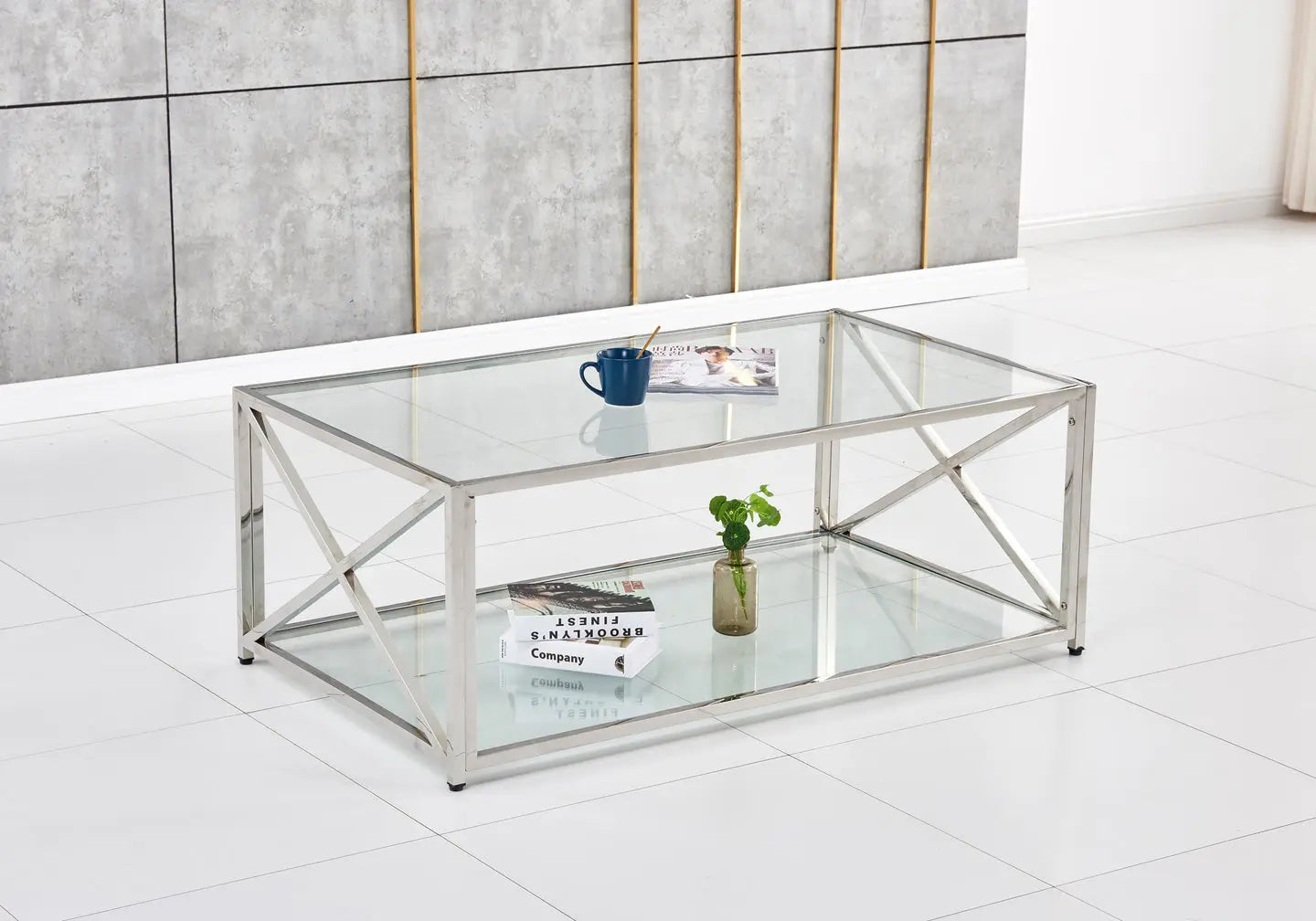Table basse argentée verre ZEPHYR New Design