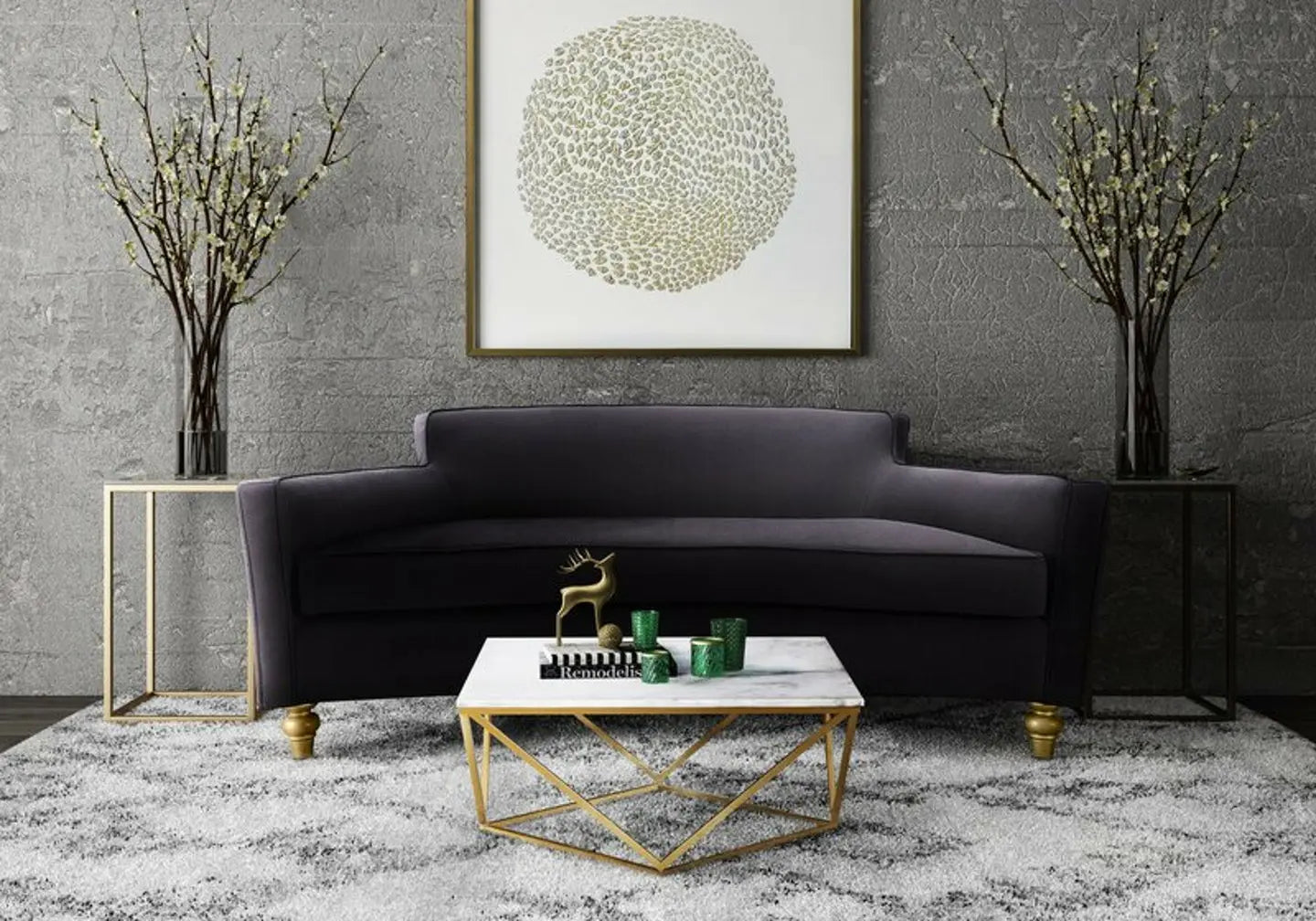 Table basse carré doré marbre blanc ILÉA New Design