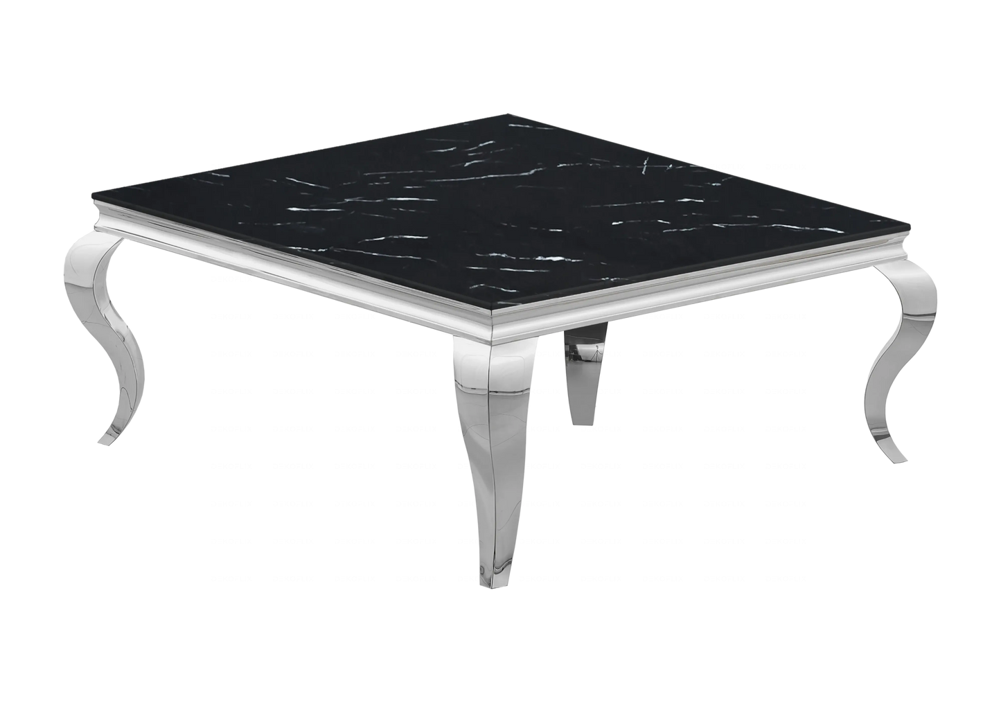Table basse carrée marbre noir pied argenté – NEO New Design