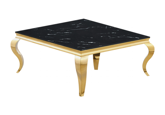 Table basse carrée marbre noir pied doré – NEO Galerie du Mobilier