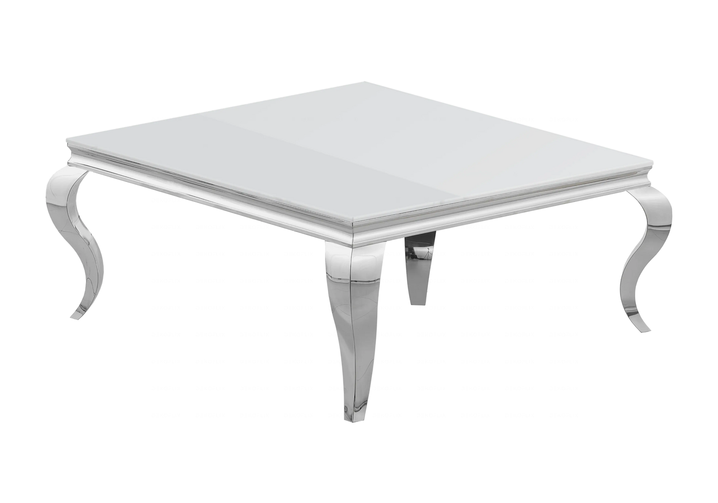Table basse carrée verre blanc pied argenté – NEO New Design