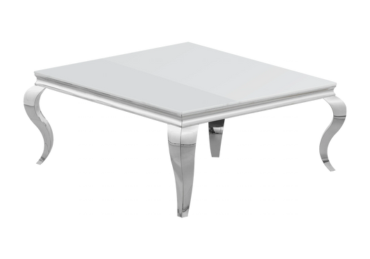 Table basse carrée verre blanc pied argenté – NEO New Design