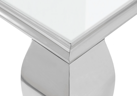 Table basse carrée verre blanc pied argenté – NEO New Design