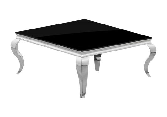 Table basse carrée verre noir pied argenté – NEO New Design