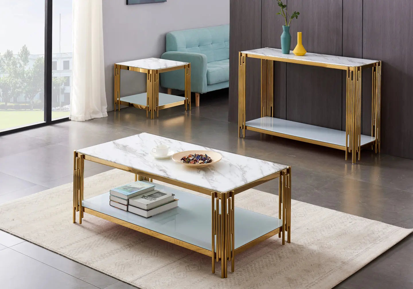 Table basse doré marbre blanc ÈVE New Design