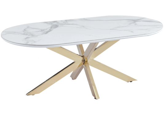 Table basse dorée céramique marbre blanc RUIS New Design